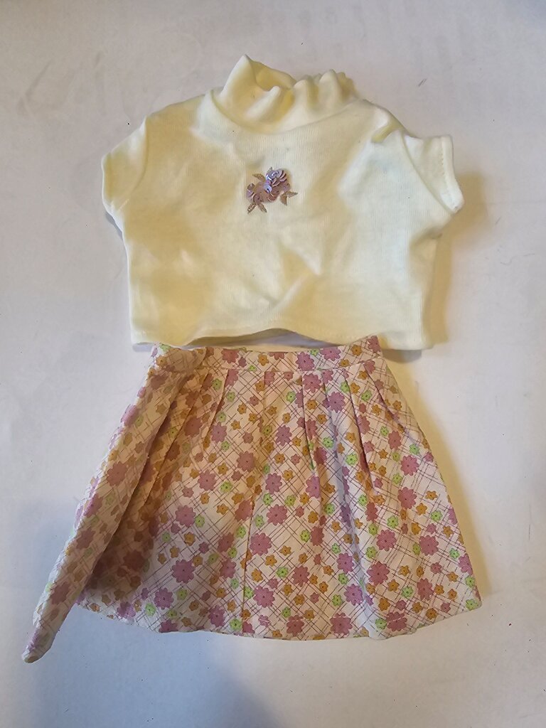 Vintage Doll Outfit - Yellow Top and Floral Skirt