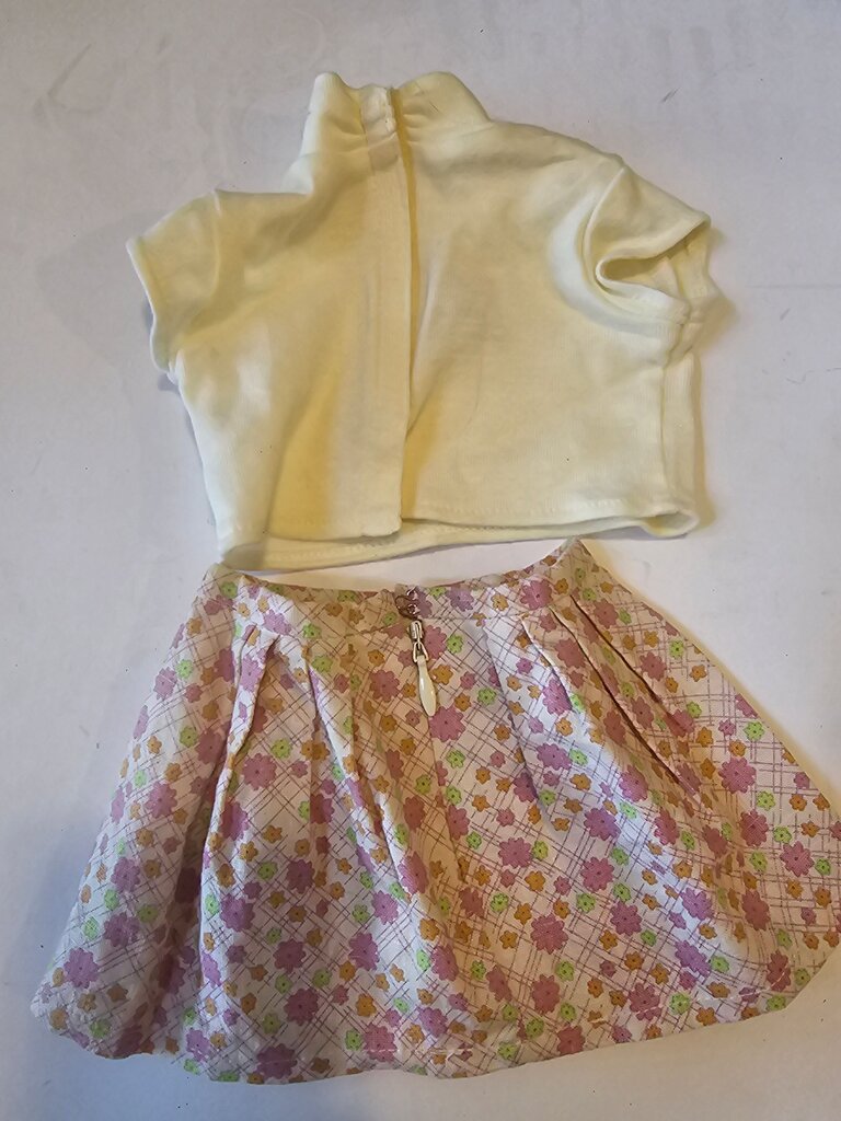 Vintage Doll Outfit - Yellow Top and Floral Skirt