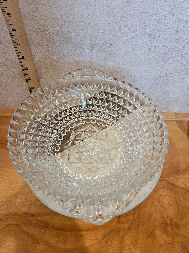 vintage hobnail glass bowl with diamond cut pattern, 8 inch clear glass serving dish, cut glass pressed bowl for berries, fruit, potatoes