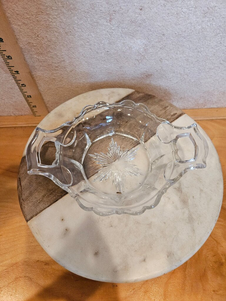Vintage MCM Indiana Glass Clear Wild Rose 12 1/2" Double Handled Plate Tray