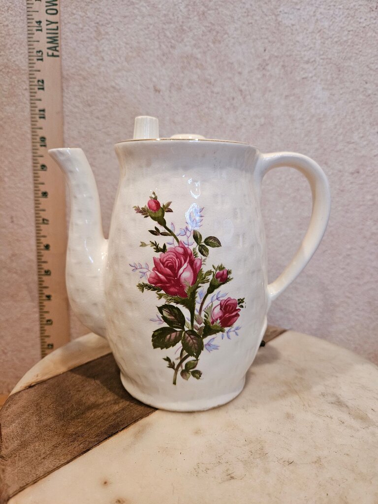 Vintage Beautiful Porcelain Electric Kettle Floral Design Teapot