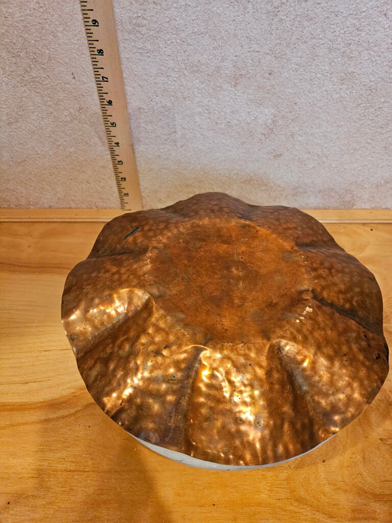 Vintage Hammered Antique Arts & Crafts Movement Copper Charger platter server display cloche base