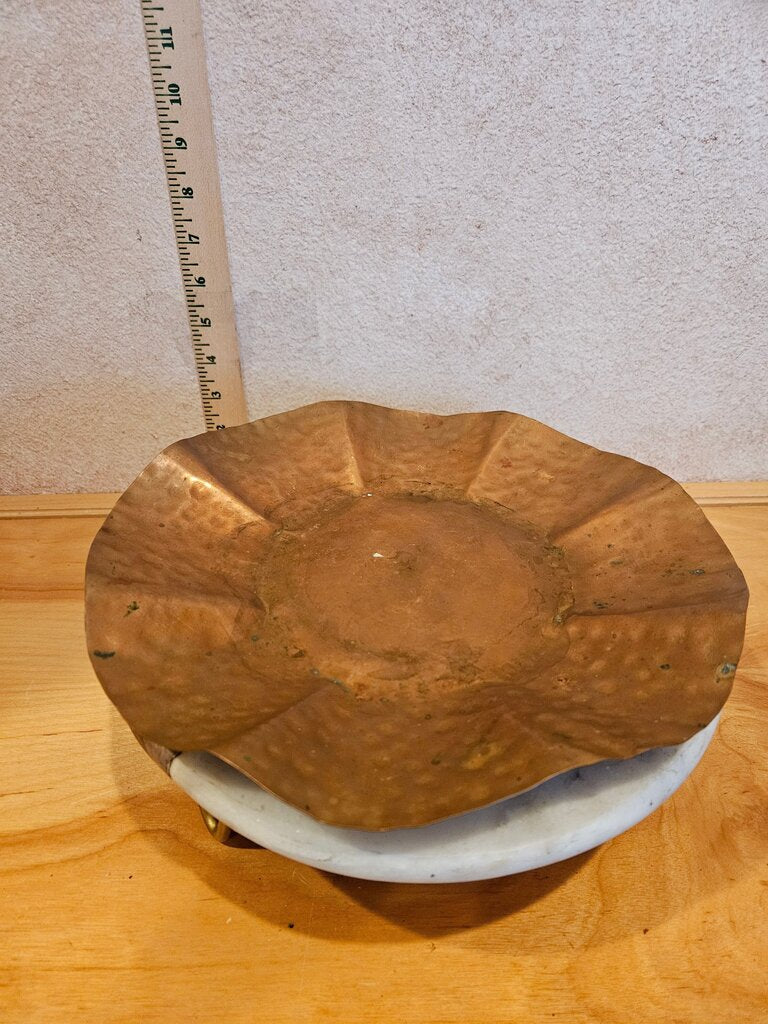 Vintage Hammered Antique Arts & Crafts Movement Copper Charger platter server display cloche base