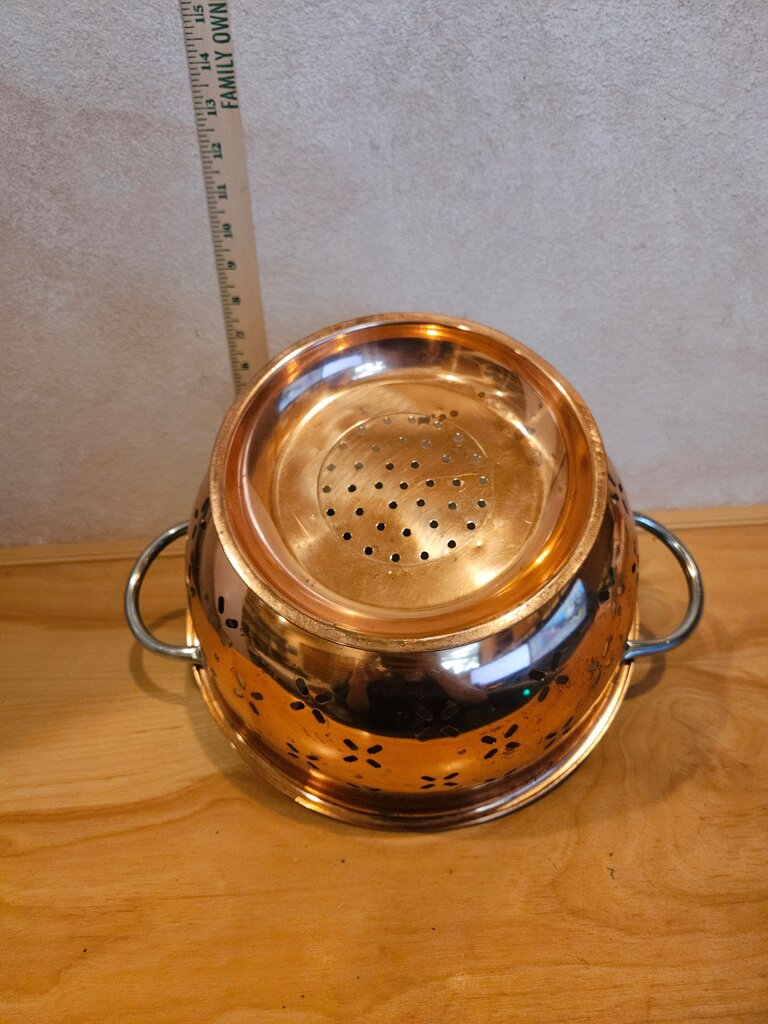 Vintage Copper Strainer Drainer Colander with handles stainless steel