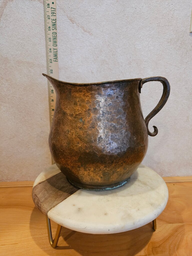 Vintage Hammered Copper Ewer water Pitcher Patina Arts Crafts Craftsman