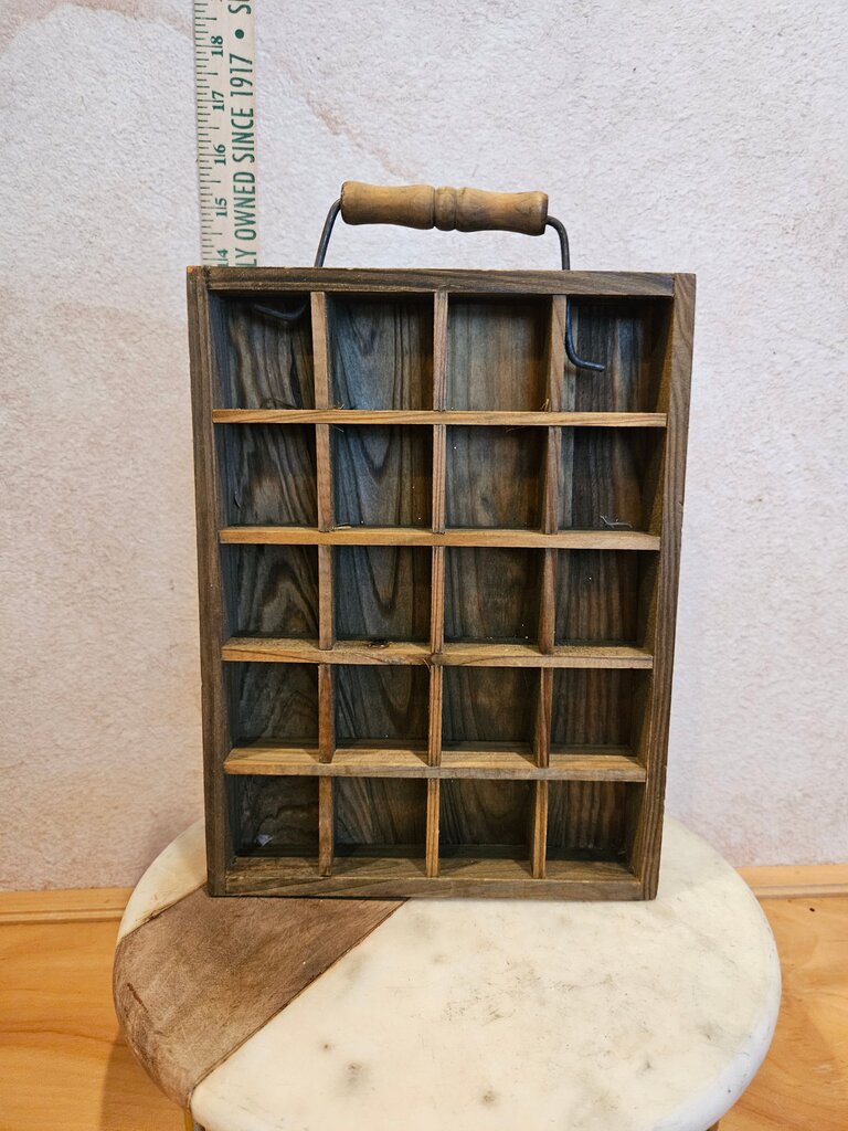Rustic Vintage wooden thimble display mini curios, knick knack shelf home wall decor. Miniature collection, oddities display case w Handle