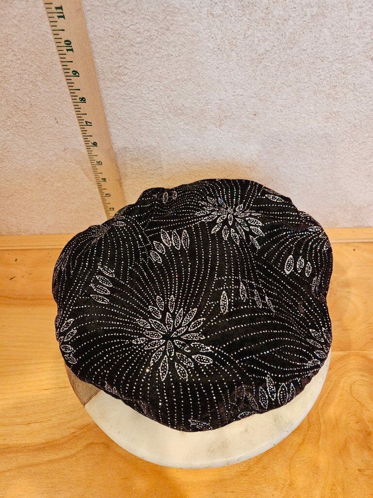 Black Decorative Velvet Bowl with Silver Floral Design
