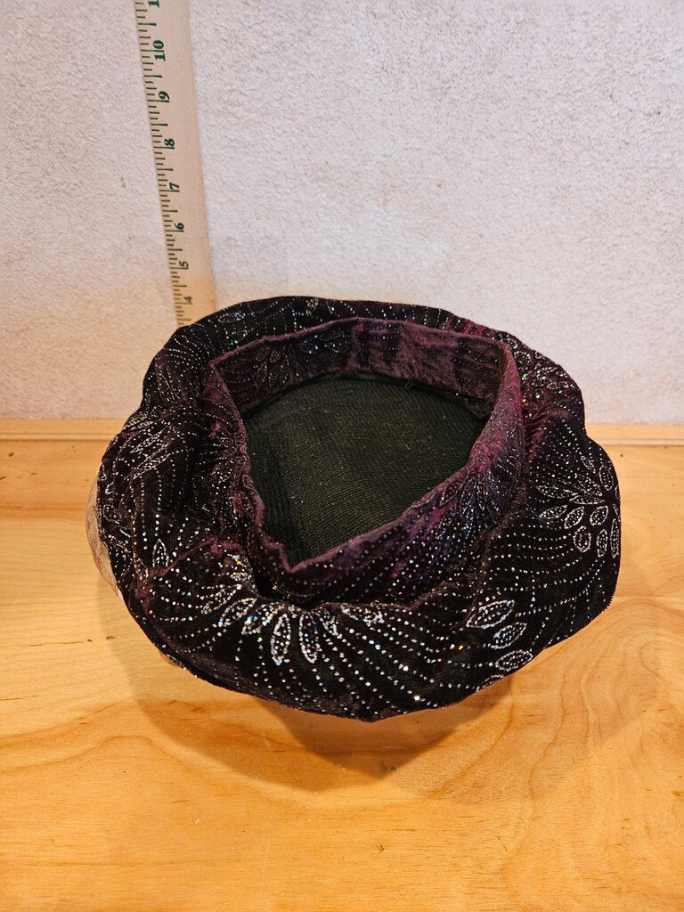 Black Decorative Velvet Bowl with Silver Floral Design