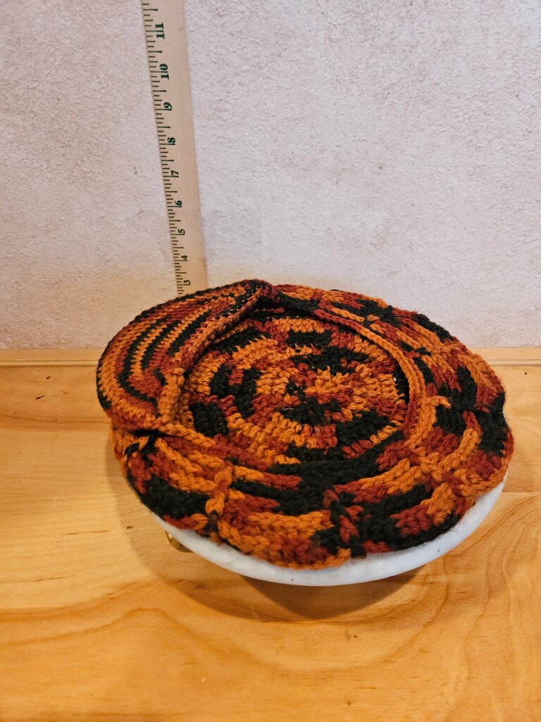 Crochet knit Beanie w Spider Web Design fall colors slouch cap black orange