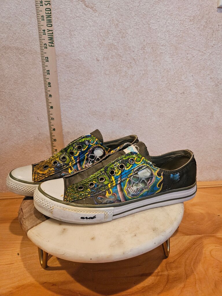 Ed Hardy Distressed Skull Colorful Laceless Low Top Sneakers