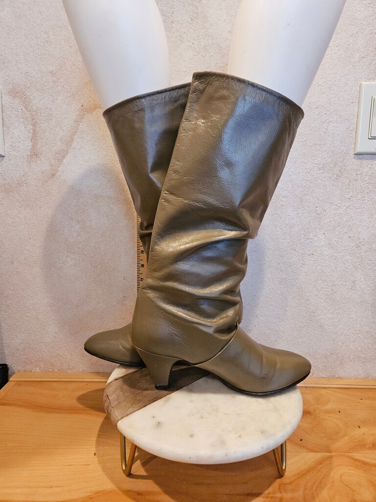 Vintage Olive Green 6.5 M Joyce Knee-High Heeled Boots
