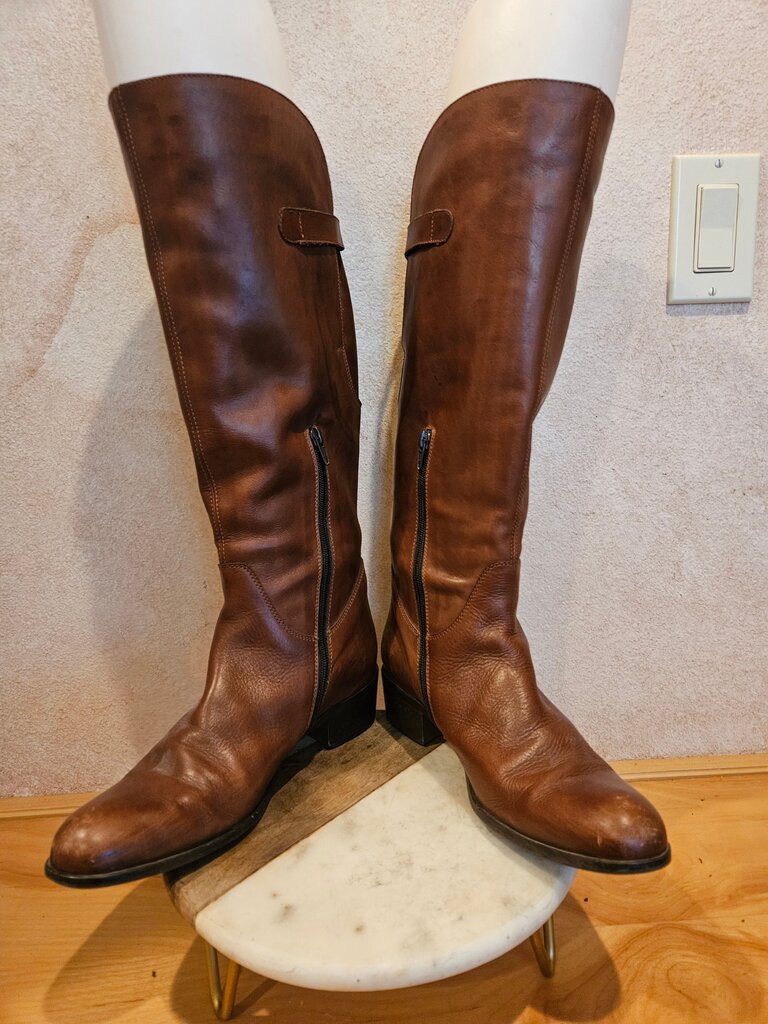 7 1/2 Camel Slouch Italian Leather Knee-High Riding Boots buckle decor duccio italian boots