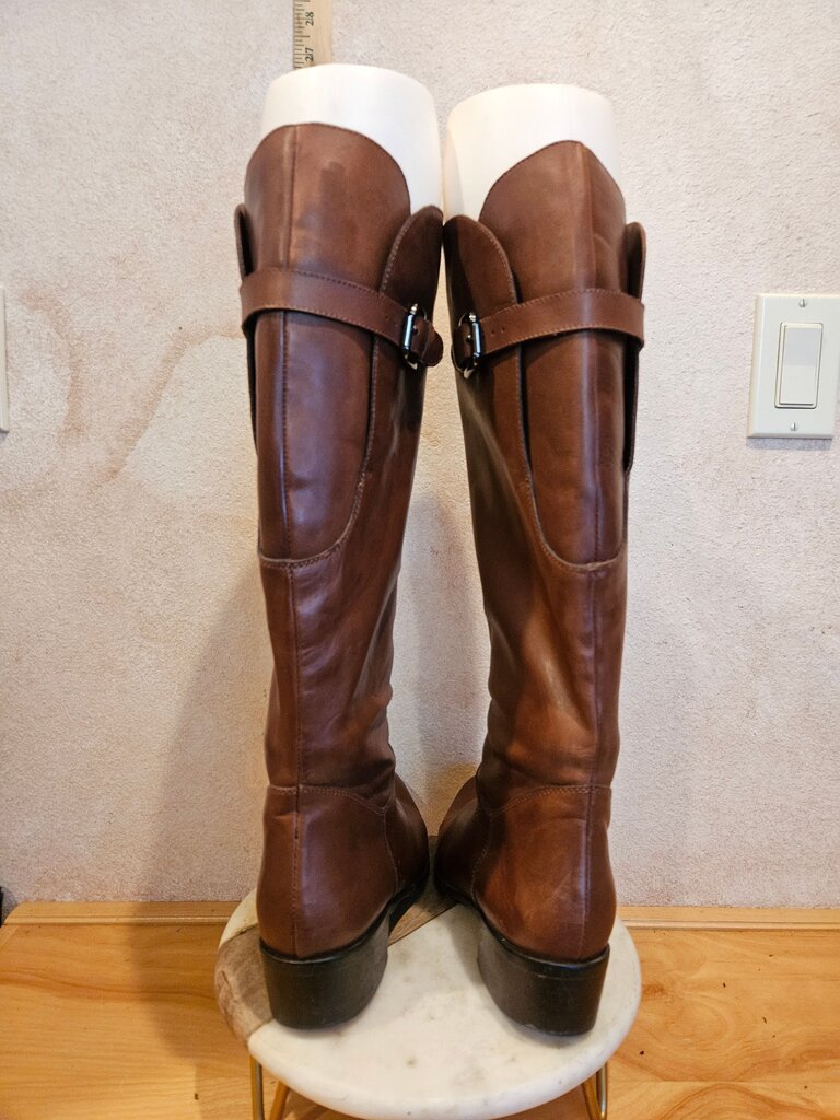 7 1/2 Camel Slouch Italian Leather Knee-High Riding Boots buckle decor duccio italian boots