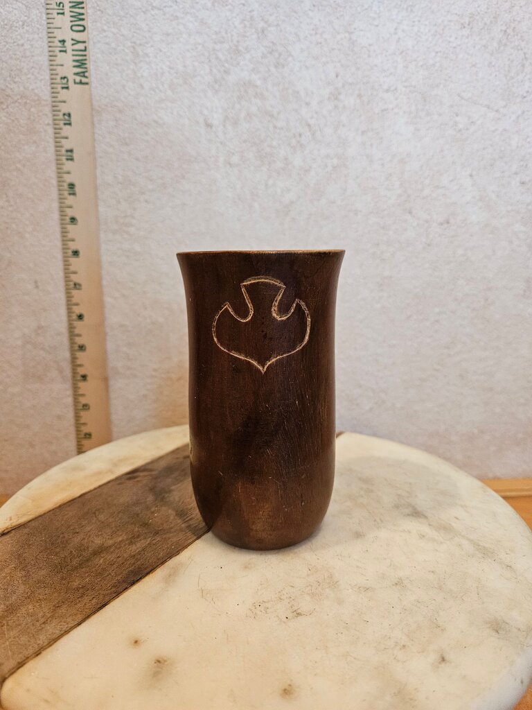 vintage Handcrafted Wooden cup with carved dove
