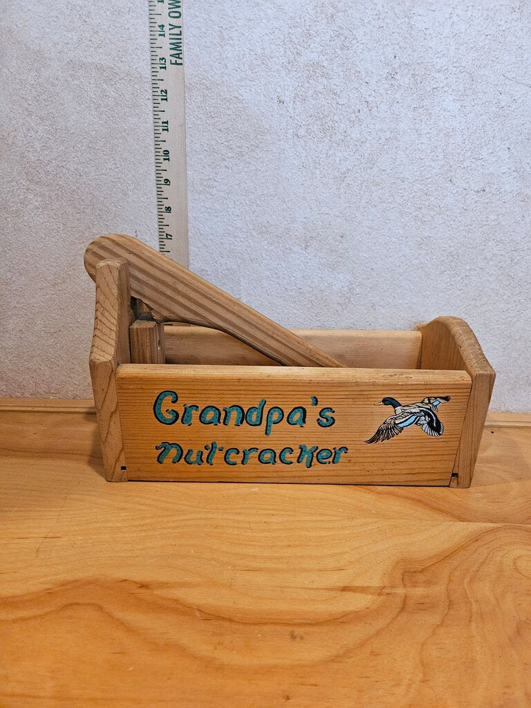 Vintage wood nutcracker bowl,w handle, mid century 50s 60s, vintage handmade grandpas nutcracker