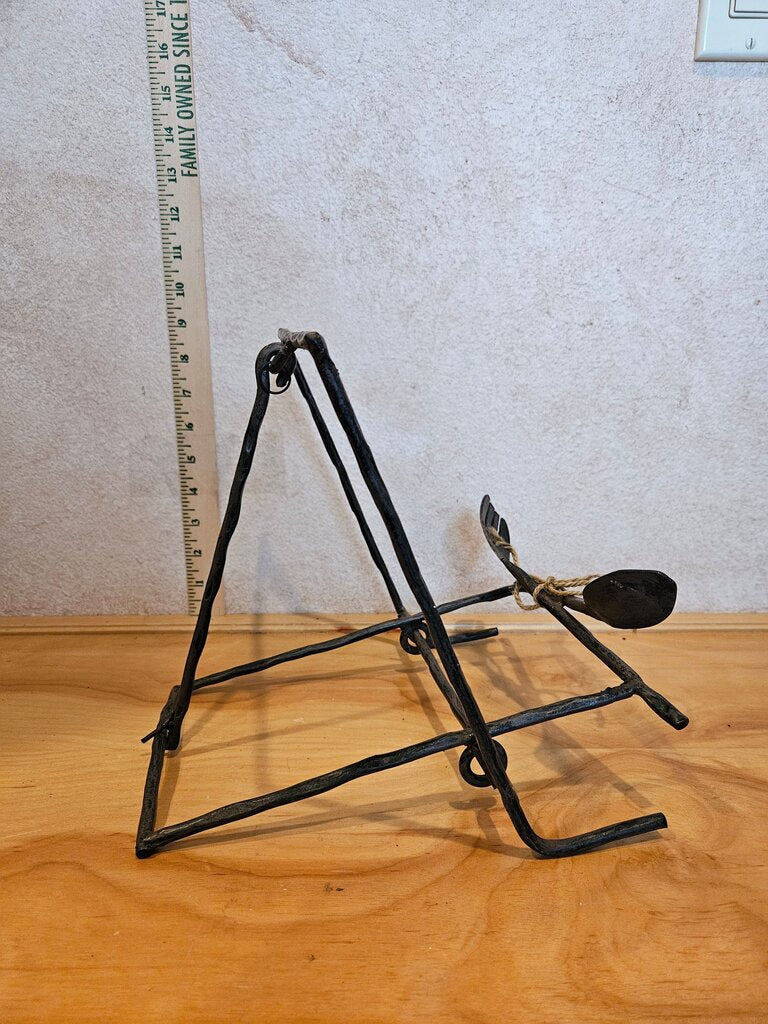 Vintage WROUGHT IRON Fork & Spoon Detail Cook Book Stand Brown w/ Rust Patina