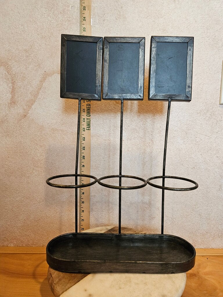 Metal Wine Three Bottle Holder with Chalkboard Labels