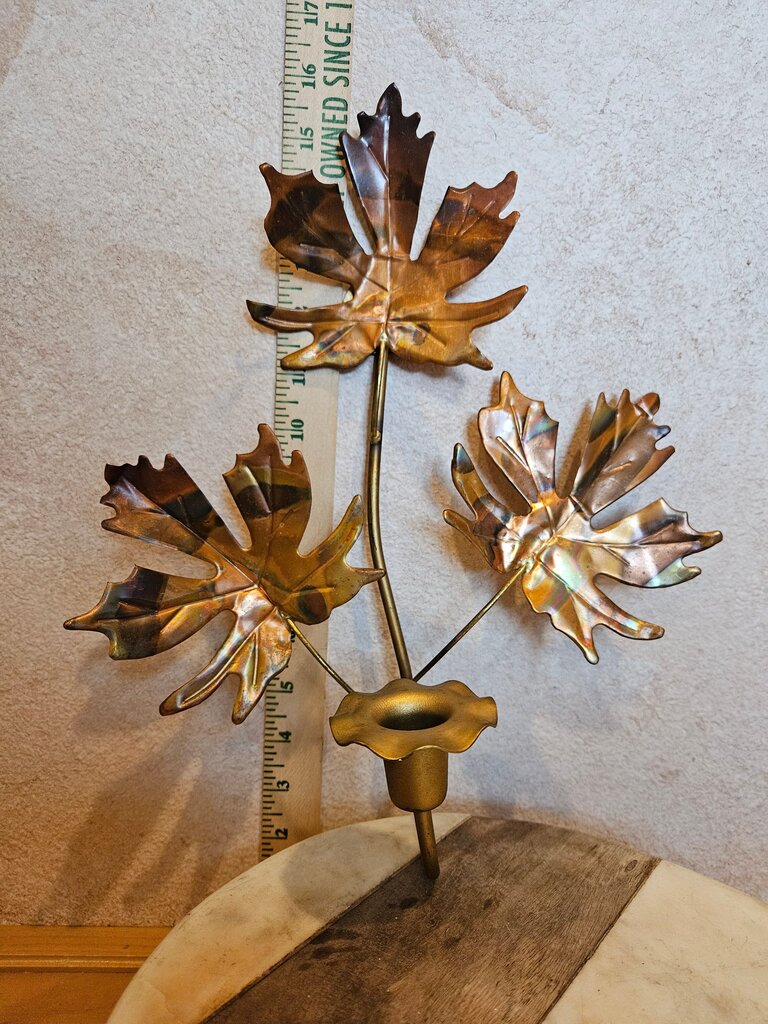 Vintge Metal Leaf Candle Holder Sconce Wall Hanging Multitone MCM