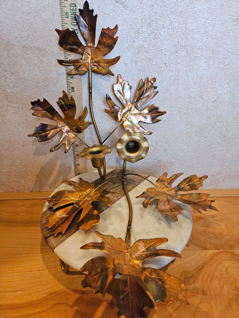 Vintge Metal Leaf Candle Holder Sconce Wall Hanging Multitone MCM