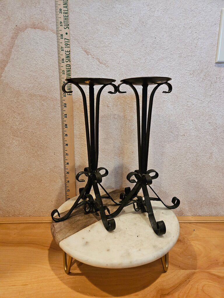 Vintage Matching Pair of Iron Candle Holders Risers