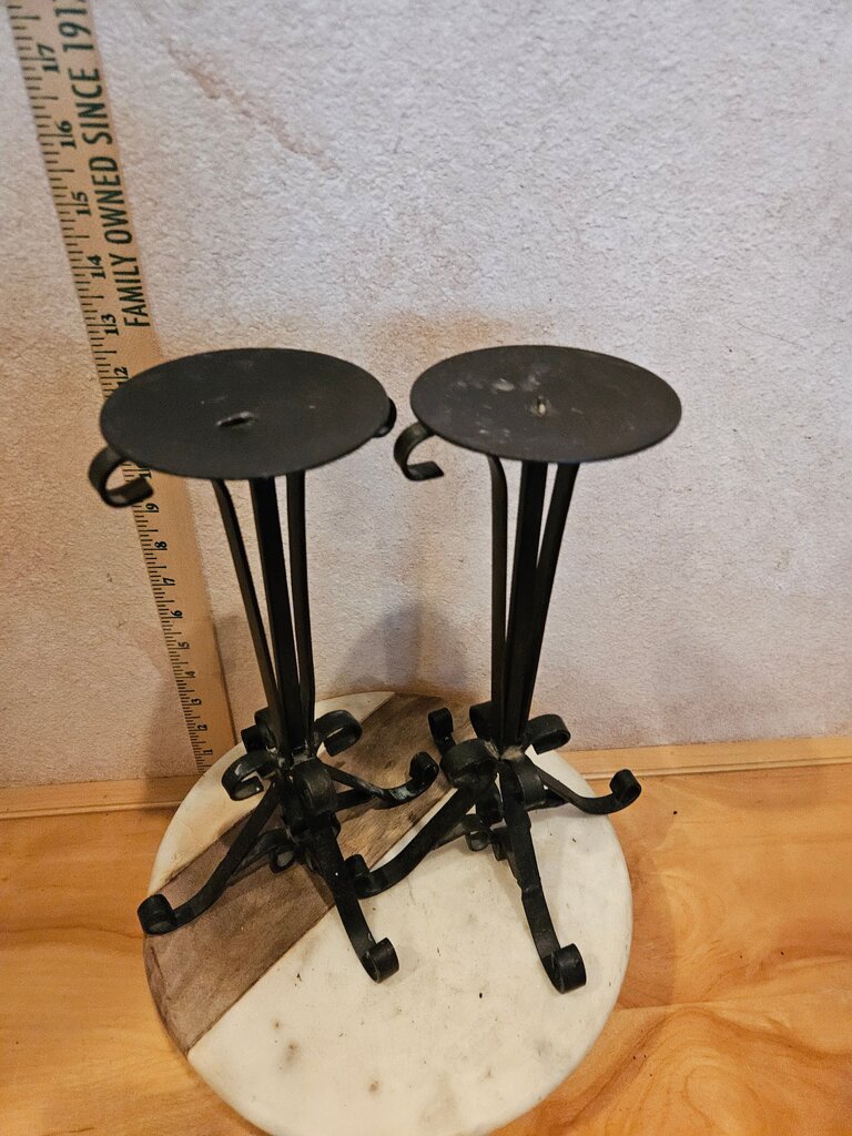 Vintage Matching Pair of Iron Candle Holders Risers