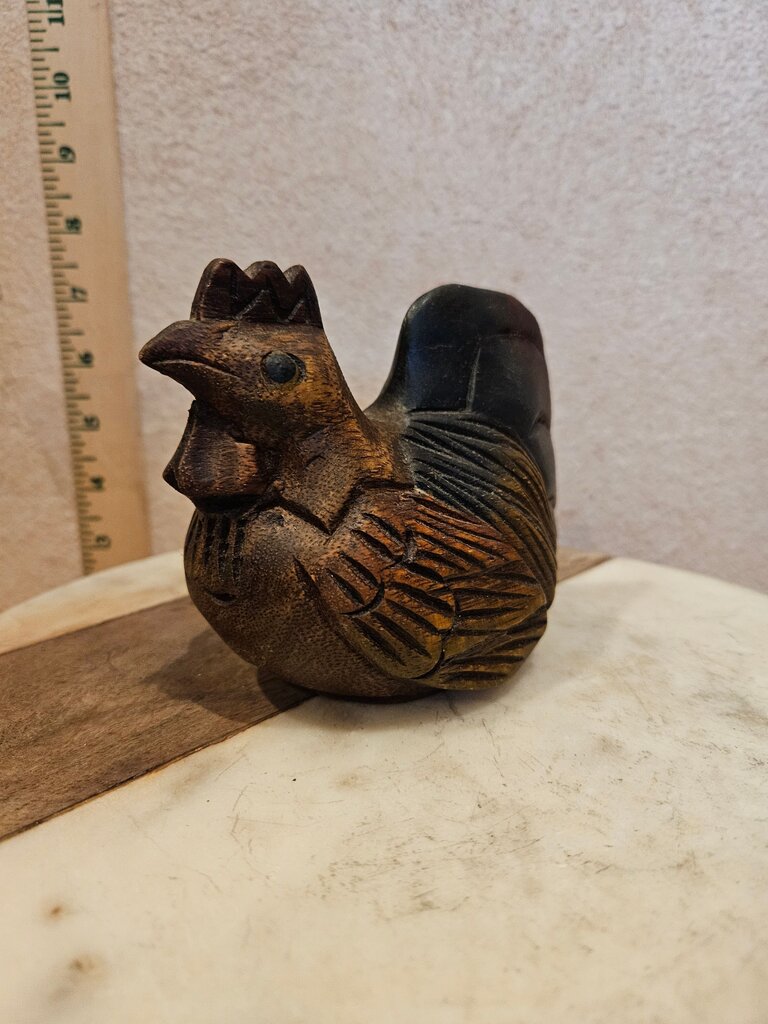 Rooster Hand Carved & Stained Farmhouse Chicken Decor Country Wooden Vintage Solid Wood