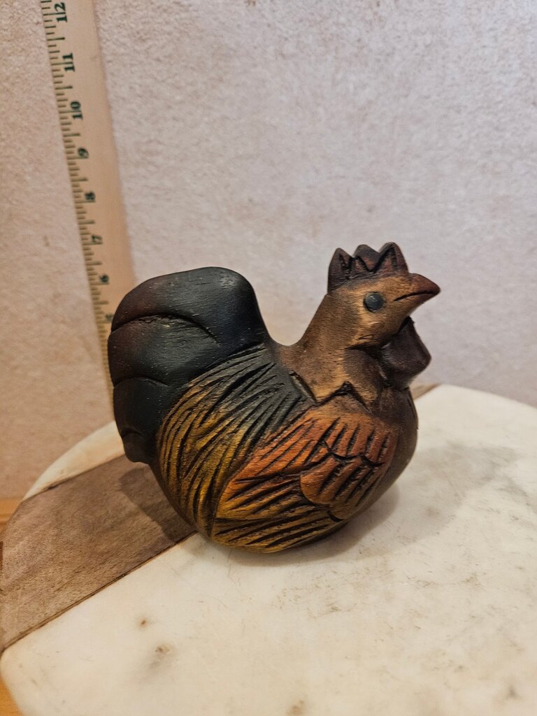 Rooster Hand Carved & Stained Farmhouse Chicken Decor Country Wooden Vintage Solid Wood
