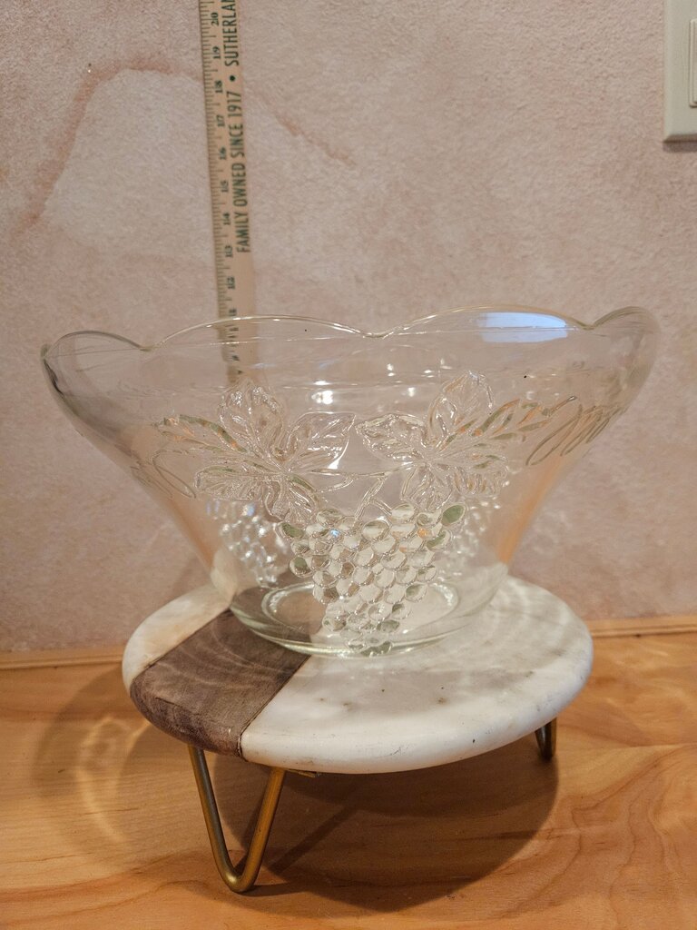 Vintage Harvest Grape Design Glass Punch Bowl