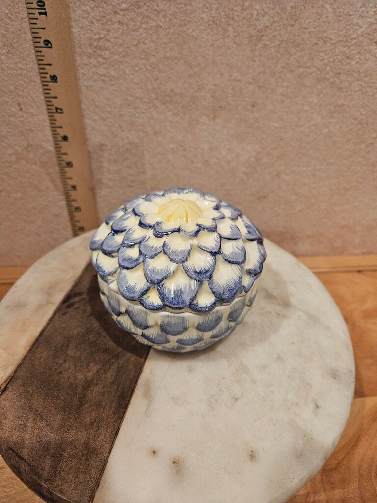 Ceramic Blue & white Flower Jar w/ Lid Made in Italy