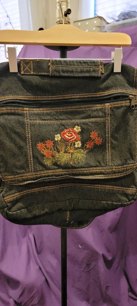 Embroidered Denim Messenger Bag