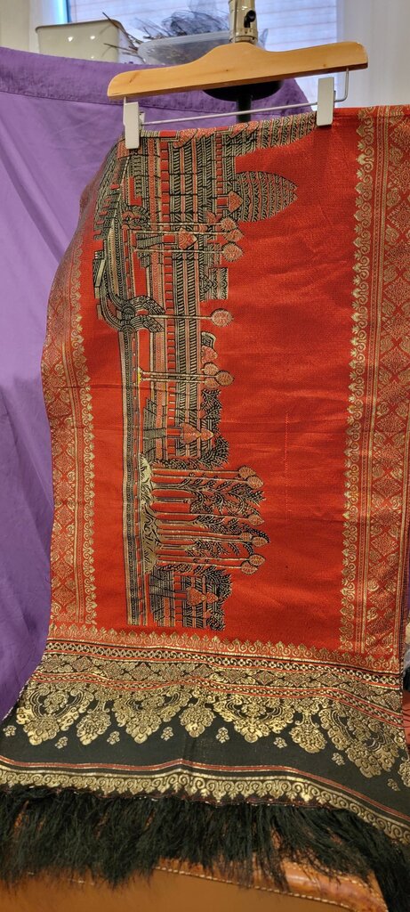 Embroidered Red and Black Shawl with Fringes