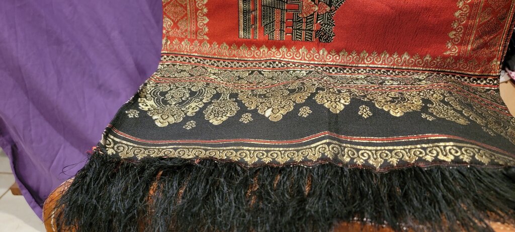 Embroidered Red and Black Shawl with Fringes