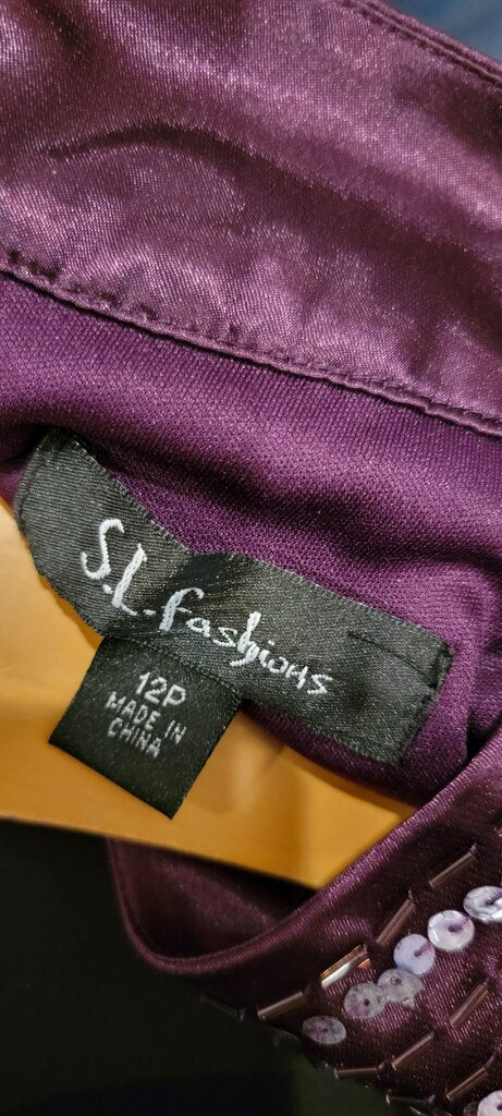 S.L. Fashions Purple Dress with Beaded Neckline