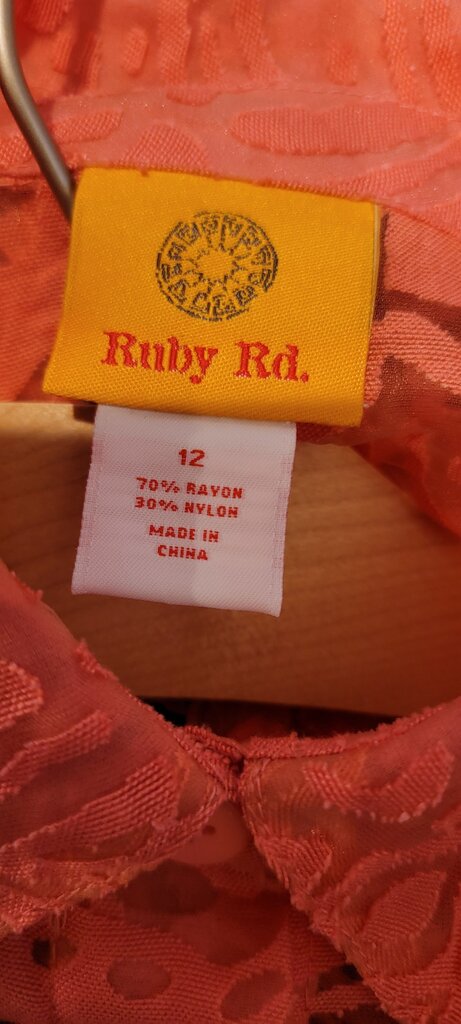 Ruby Rd. Women's Sheer Orange Button-Up Blouse