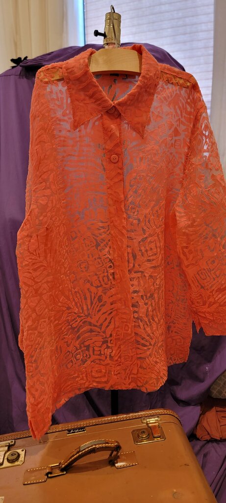 Ruby Rd. Women's Sheer Orange Button-Up Blouse