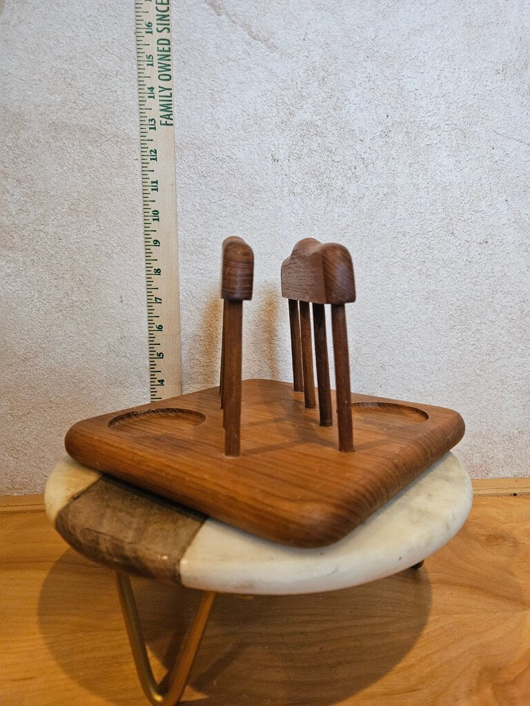 Vintage Wooden Julie Pomerantz Goodwood Teakwood Cady Napkin & Salt Pepper Shaker Holder