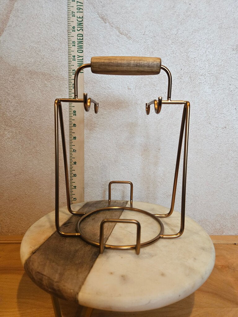 Vintage MCM Brass and Wood plate & cup cady holder mid century modern hard to find