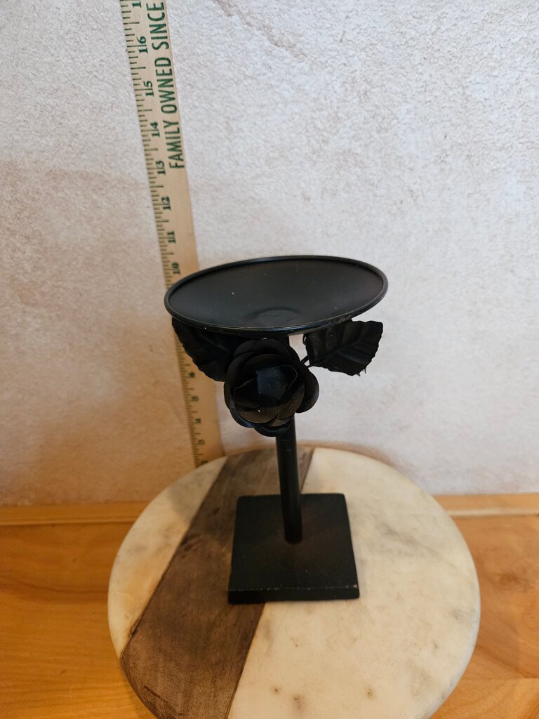Black Metal Candle Holder w Floral Roses Design farmhouse chic decor