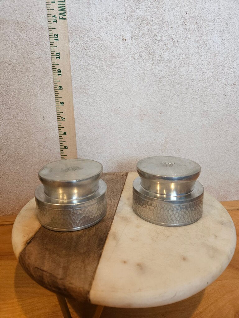 Set of Vintage Hammered etched Japanese Metal tea Cup base holder or candle decor