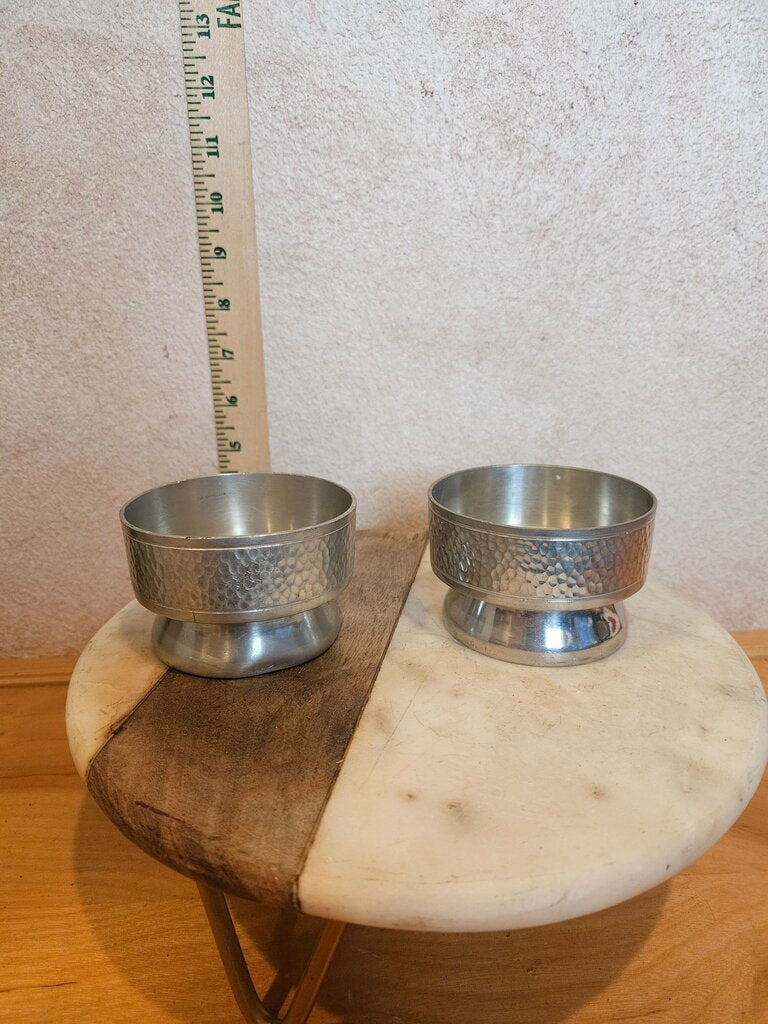 Set of Vintage Hammered etched Japanese Metal tea Cup base holder or candle decor