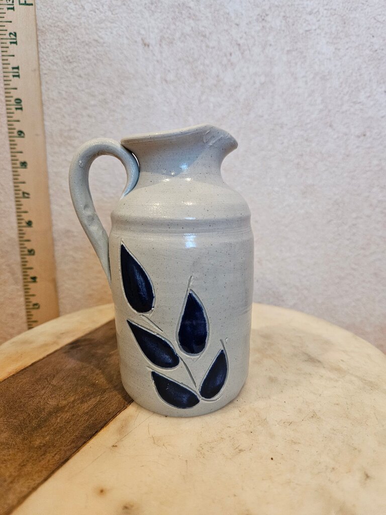 Williamsburg Salt Glazed stoneware Pottery Cobalt Blue Leaf Pitcher