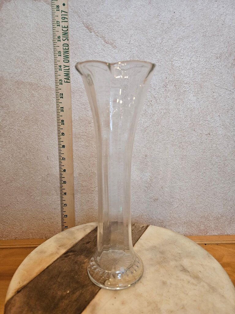 Clear Vintage MCM Swung Vase Mid-Century Hand Blown Art Glass w Flared Top