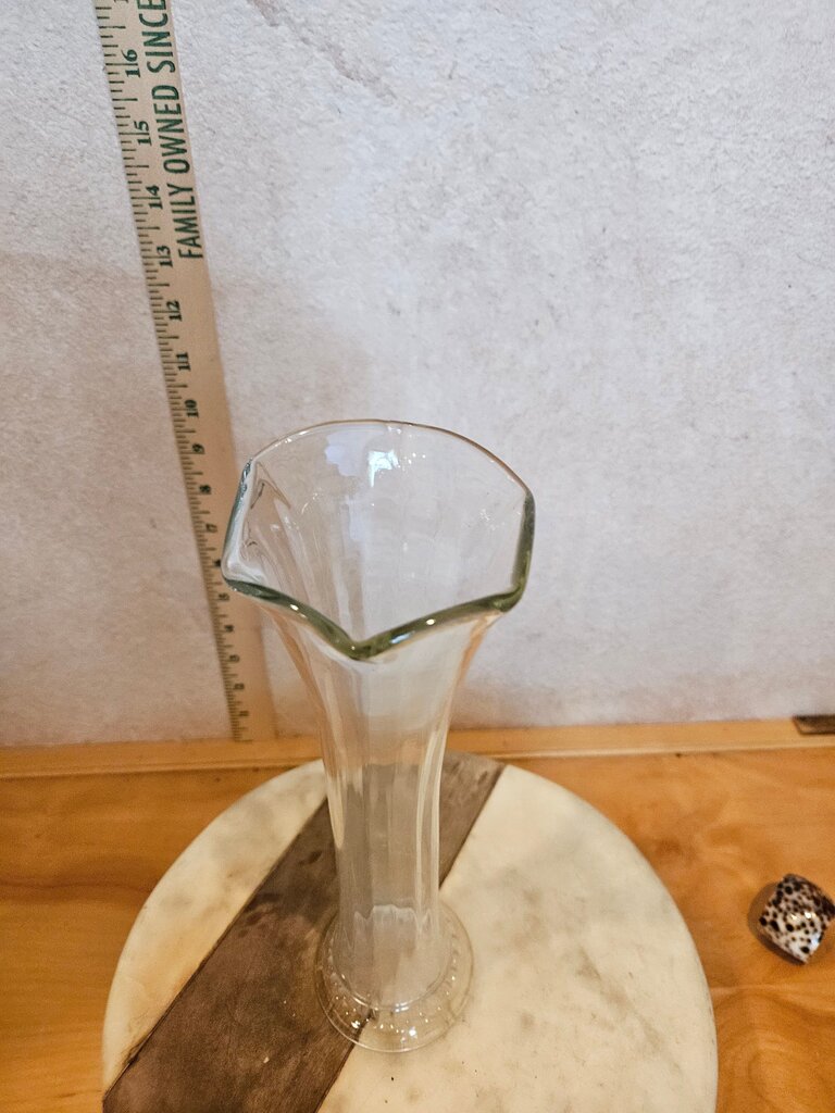 Clear Vintage MCM Swung Vase Mid-Century Hand Blown Art Glass w Flared Top