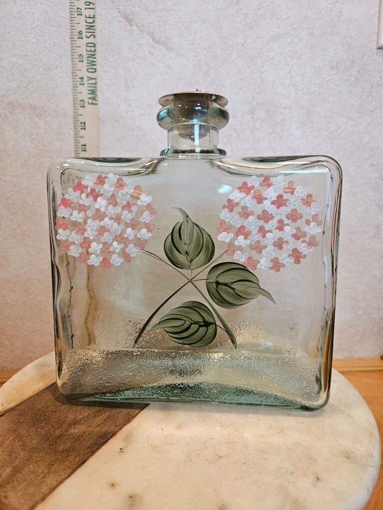 Vintage Hand-painted Floral Casafina Glass Bottle Made in Portugal