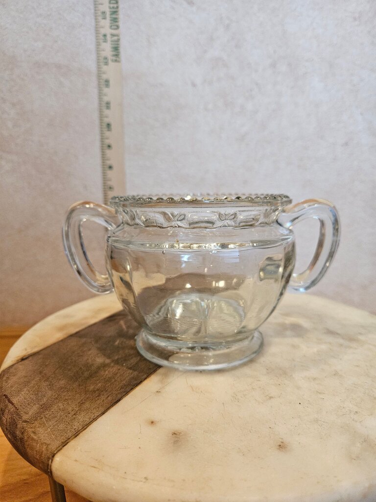 Vintage Glass Sugar Bowl with Lid and Handles