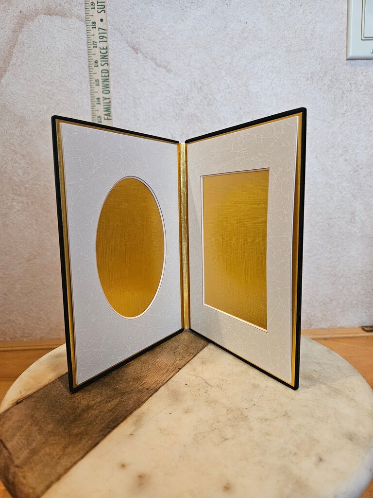 Vintage Black Lacquer Floral Double Free Standing Japanese golden birds Picture Frame Elegant w box