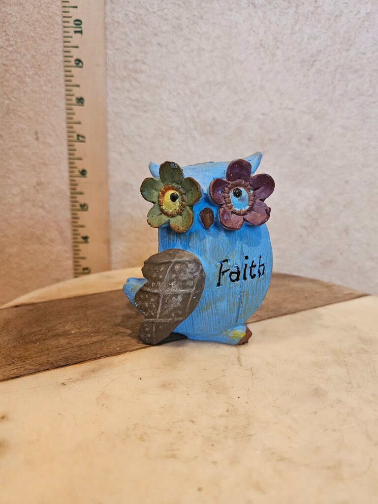 Decorative Faith Blue Owl w Flowers farmhouse decor