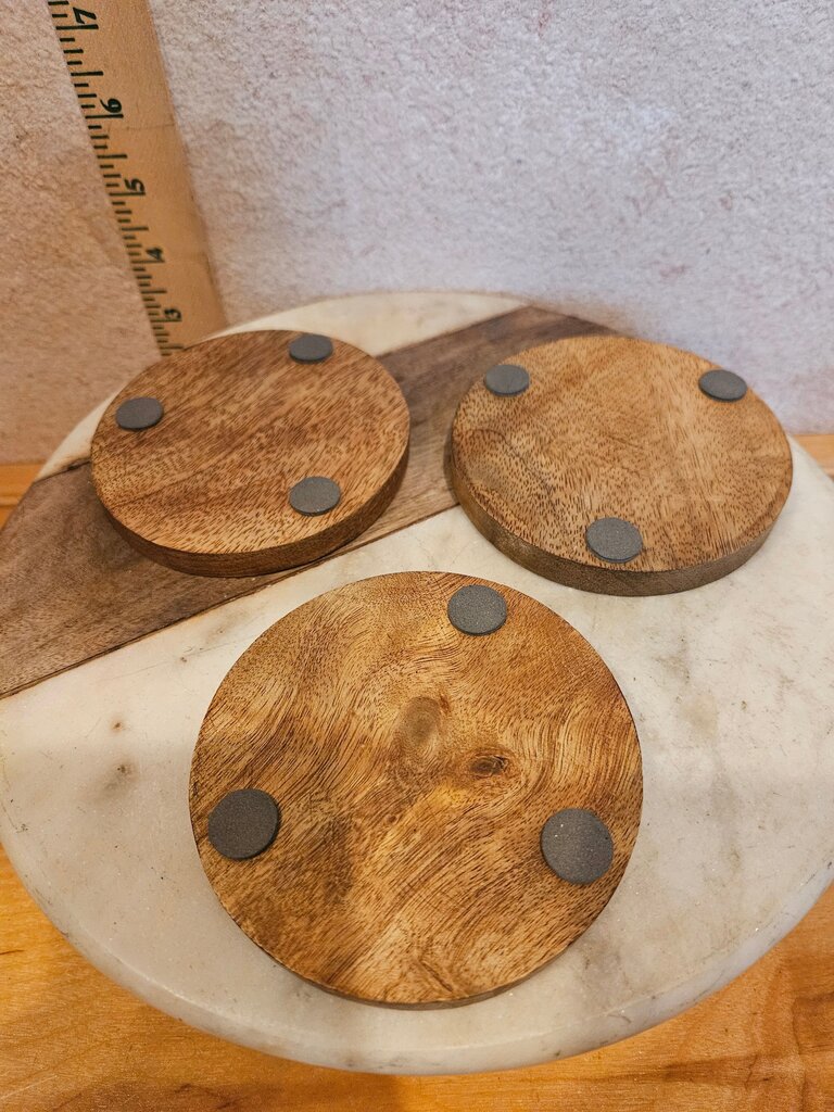 Gather in Gold & wood Coasters Set of three