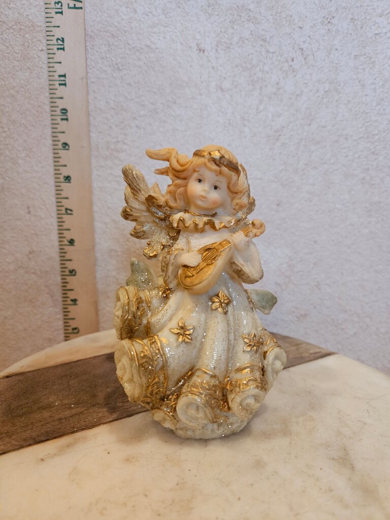 Vintage Angel Playing Mandolin Christian Religious Ceramic Figurine
