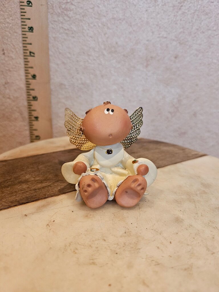 vintage 2001 RUSS BERRIE GUARDIAN ANGEL CHEEKS w GOLD STARS HAND-PAINTED FIGURINE 3"
